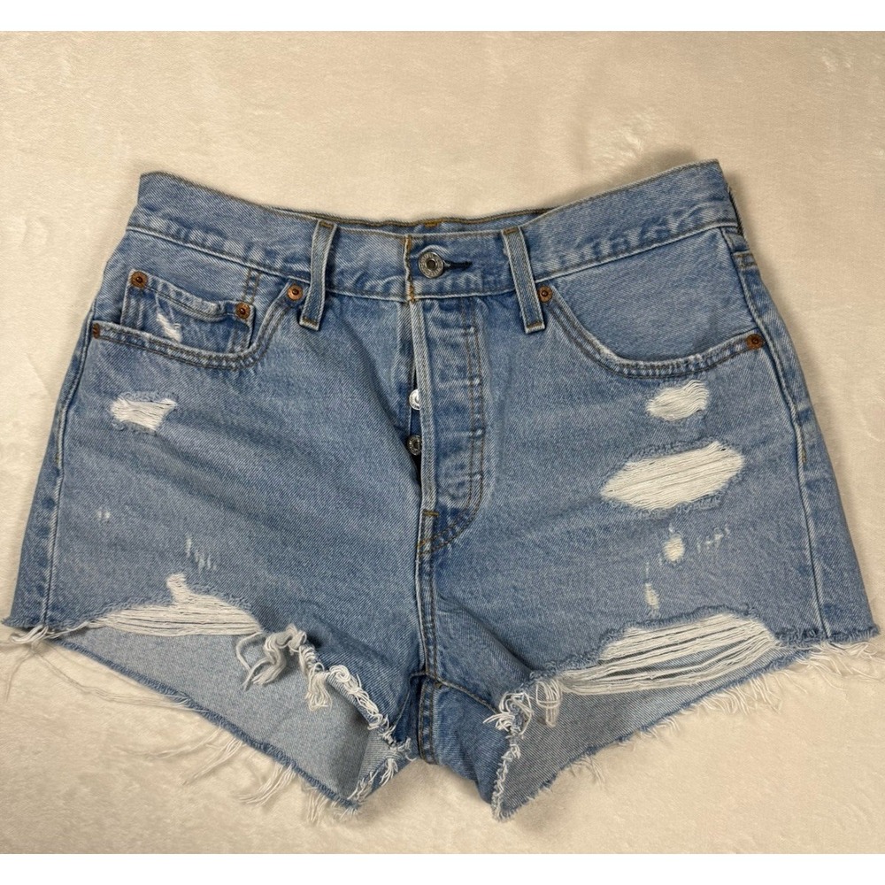 Levi's 501 Women's Blue Light Wash Cut Off Denim Shorts 5-Pocket Button Fly W29